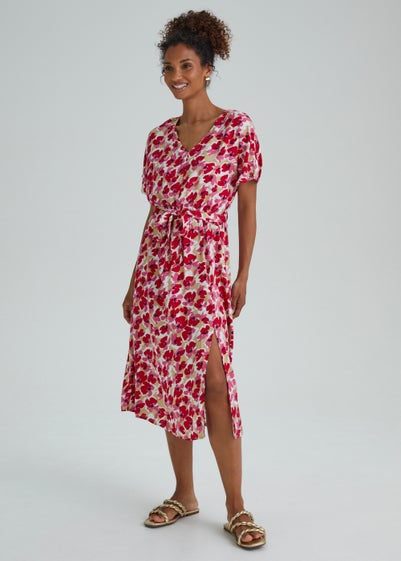 JDY Pink Floral Print String Midi Dress