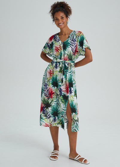 JDY Multicoloured Leaf Print String Midi Dress