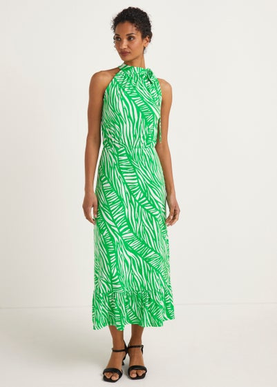 Et Vous Green Animal Print Midi Dress - Size 8