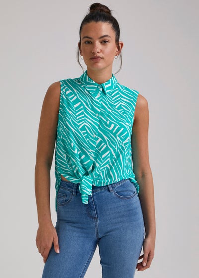 Green Zebra Print Tie Front Shirt