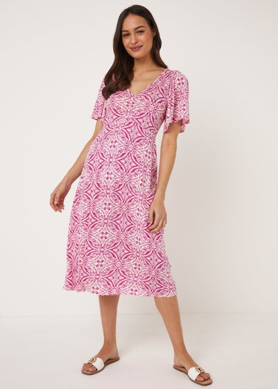 Pink Geo Print Midi Dress