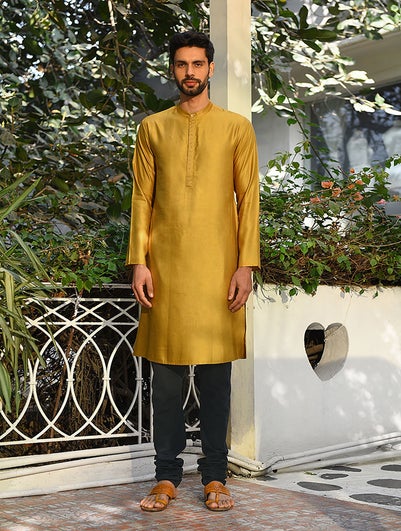 Men Black Silk Blend Full Length Churidar - S