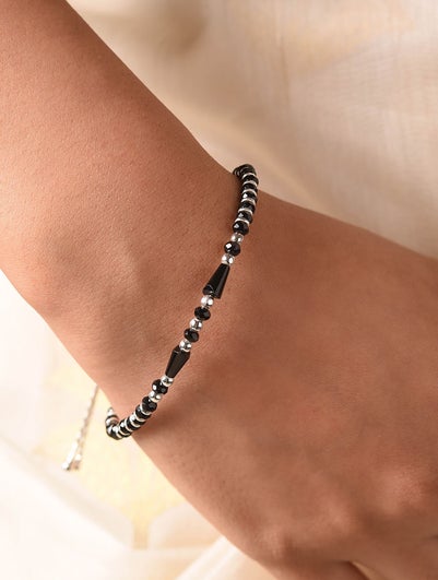 Women Black Tribal Silver Nazariya Bracelet