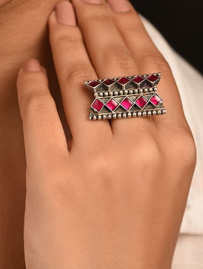 Women Tribal Silver Takkar Adjustable Ring