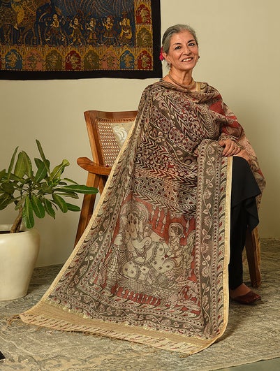 Women Multicolour Cotton Silk Kalamkari Dupatta