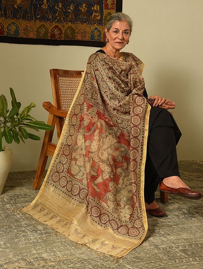 Women Multicolour Cotton Silk Kalamkari Dupatta