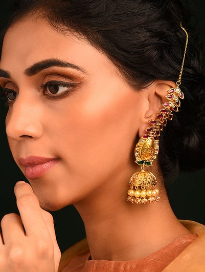 Women Gold Push Back Brass Jhumki