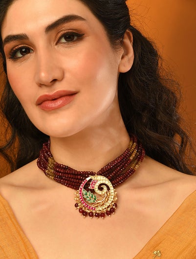 Women Multicolour Gold Tone Foiled Kundan Necklace