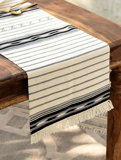 Black And White Handwoven Kasida Table Runner