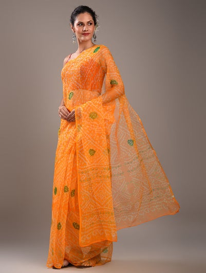 Women Orange Bandhani Chiffon Saree