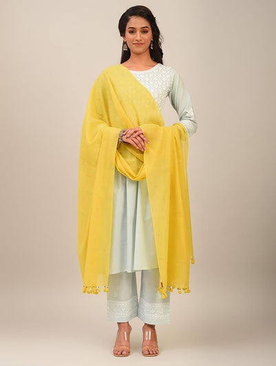 Women Mustard Yellow Cotton Mukaish Dupatta