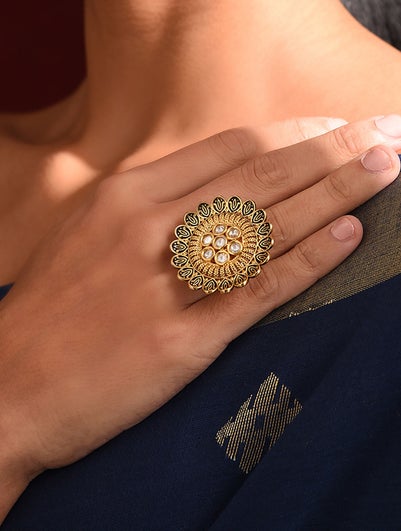 Gold Tone Kundan Ring