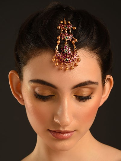 Women Red Gold Tone Temple Mangtikka