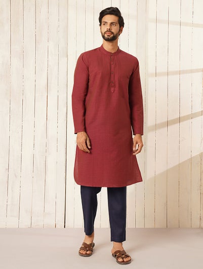 Maroon Cotton Long Kurta