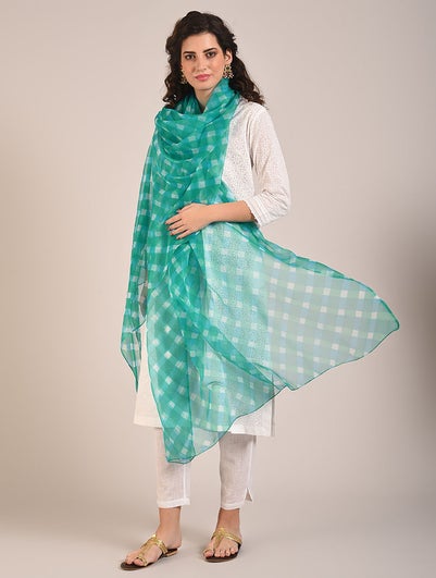 Women Powder Blue Georgette Lehriya Dupatta