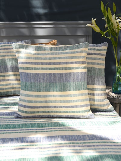 Blue And Green Handloom Cotton Stripes Cushion Cover