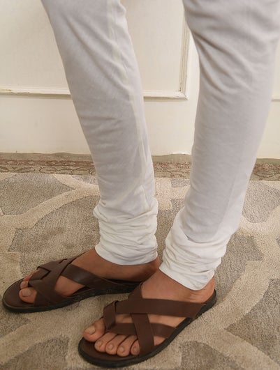 Men White Cotton Basic Full Length Churidar - S