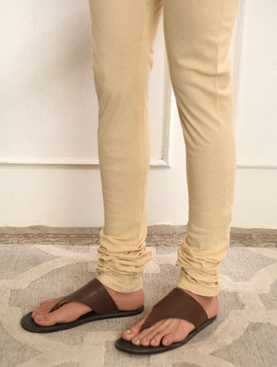 Men Beige Brown Cotton Full Length Churidar - S