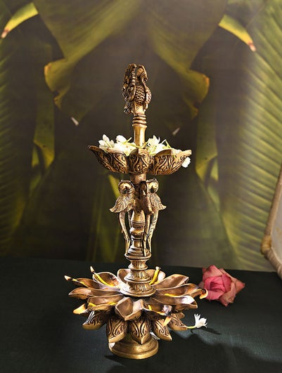 Prachi Exports Brass Handcrafted Peacock Oil Lamp