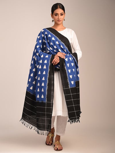 Women Blue Handloom Ikat Cotton Dupatta