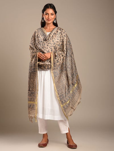 Women Multicolour Cotton Silk Kalamkari Dupatta