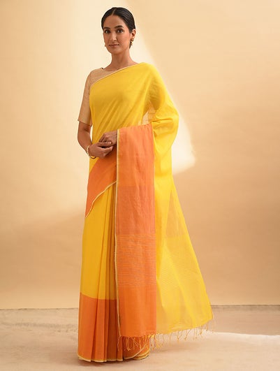 Women Yellow Handwoven Cotton Saree