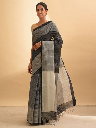 Women Black Handwoven Cotton Saree