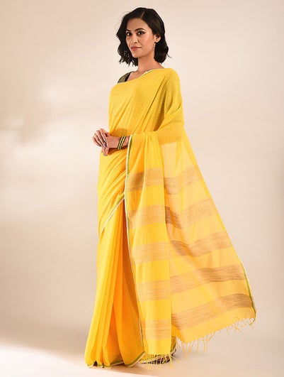 Women Yellow Handwoven Silk Cotton Saree