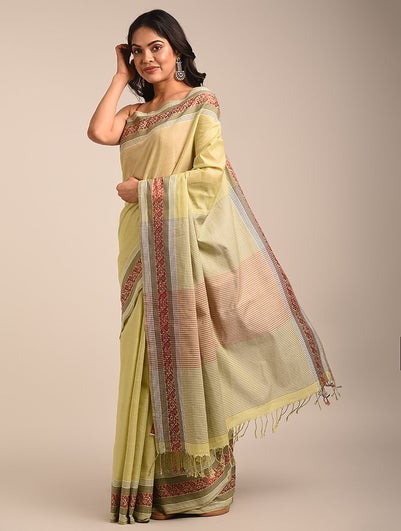 Women Yellow Handwoven Cotton Saree