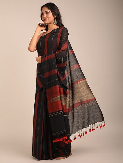 Women Black Handwoven Cotton Saree