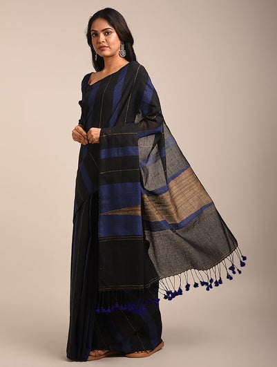 Women Black Handwoven Cotton Saree