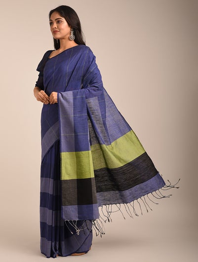 Women Blue Handwoven Cotton Saree