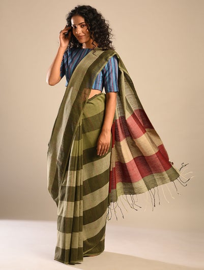 Women Green Handwoven Cotton Saree