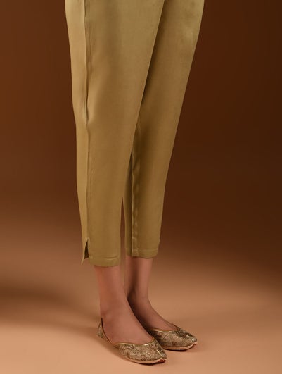 Women Beige Brown Modal Solid Ankle Length Slim Fit Pant - S