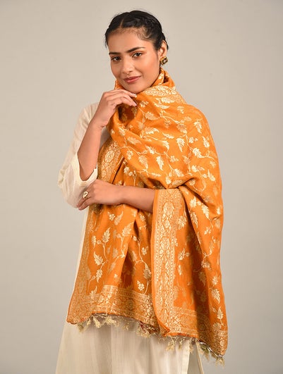 Women Orange Benarasi Silk Stole