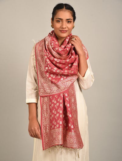 Women Pink Benarasi Silk Stole