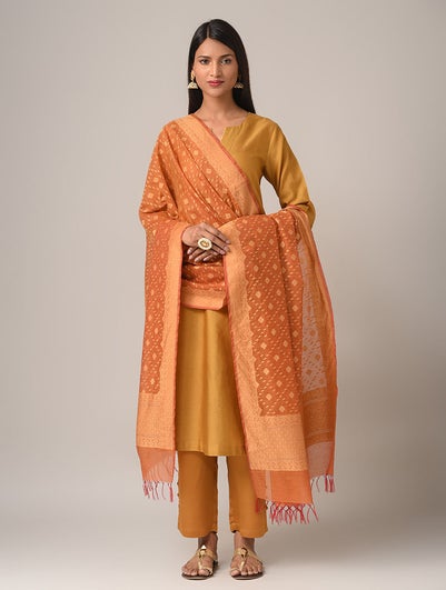 Women Brown Benarasi Cotton Dupatta