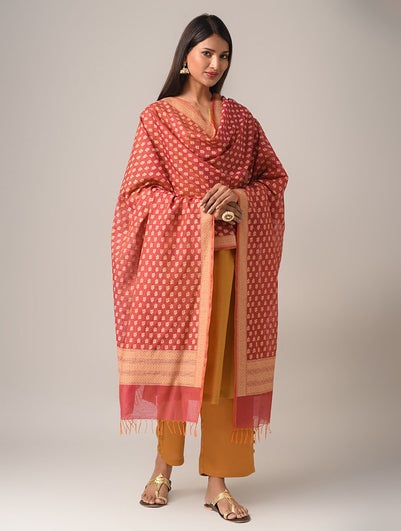 Women Maroon Red Cotton Berasi Dupatta