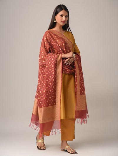 Women Maroon Red Cotton Berasi Dupatta