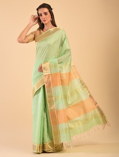 Women Green Handloom Silk Cotton Saree