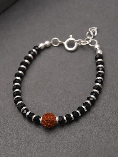 Women Black Silver Nazariya Bracelet For Kids