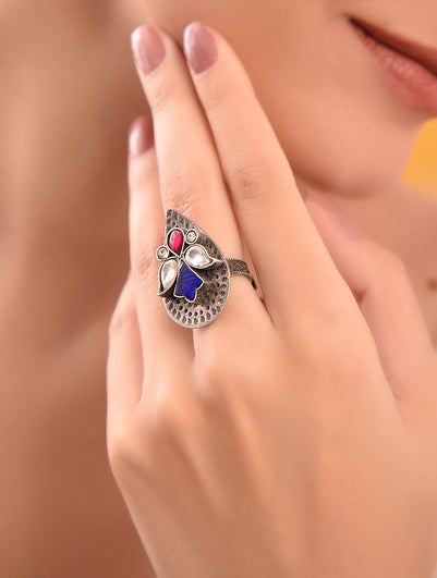 Women Antique Silver Adjustable Silver Ring