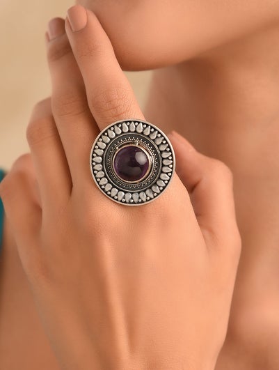 Women Purple Tribal Silver Ring