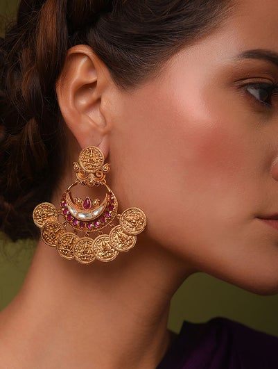 Women Gold Push Back Brass Chand Bali