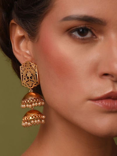 Women Gold Tone Temple Jhumki Earrings