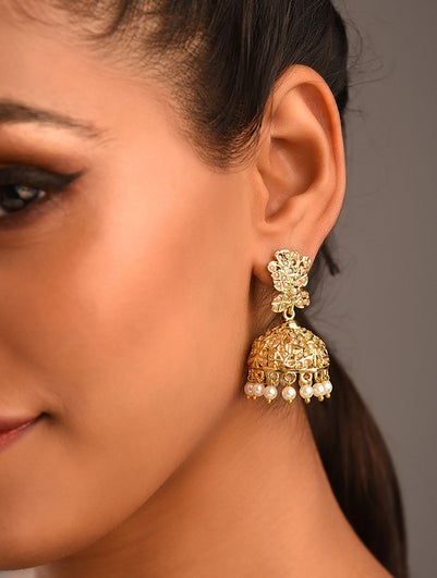 Women Gold Push Back Brass Jhumki