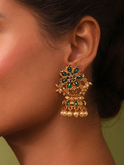 Women Gold Push Back Brass Jhumki