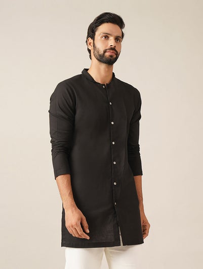 Men Black Cotton Mandarin Collar Regular Fit Kurta - 38