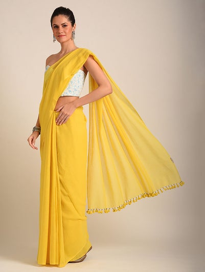 Women Yellow Handwoven Cotton Saree