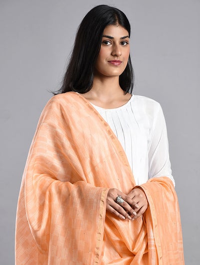 Women Orange Cotton Silk Shibori Dupatta